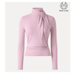 OGL Brami Top Ruched with Scarf Neckline Heathered Jersey Pink Size Large NEW